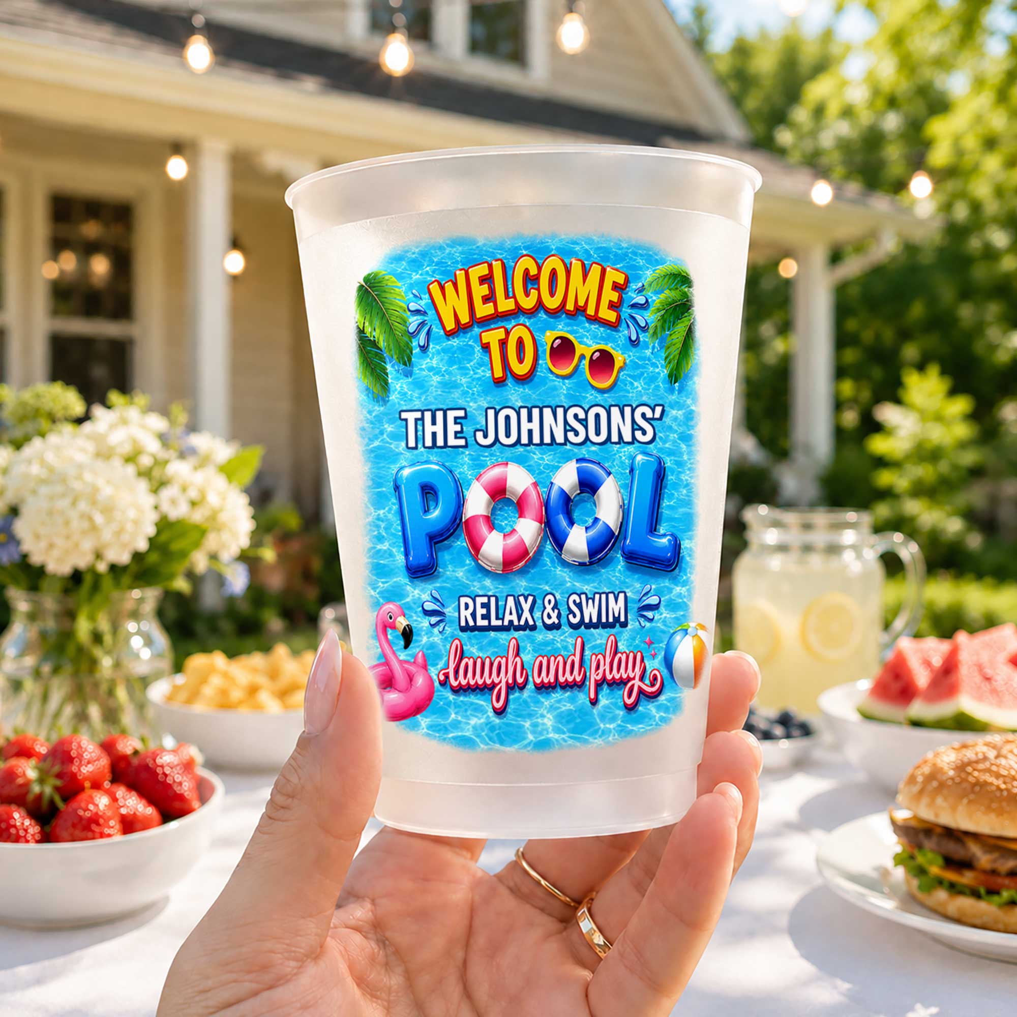 Personalized Frosted Cups Custom Name Pool Party Gift