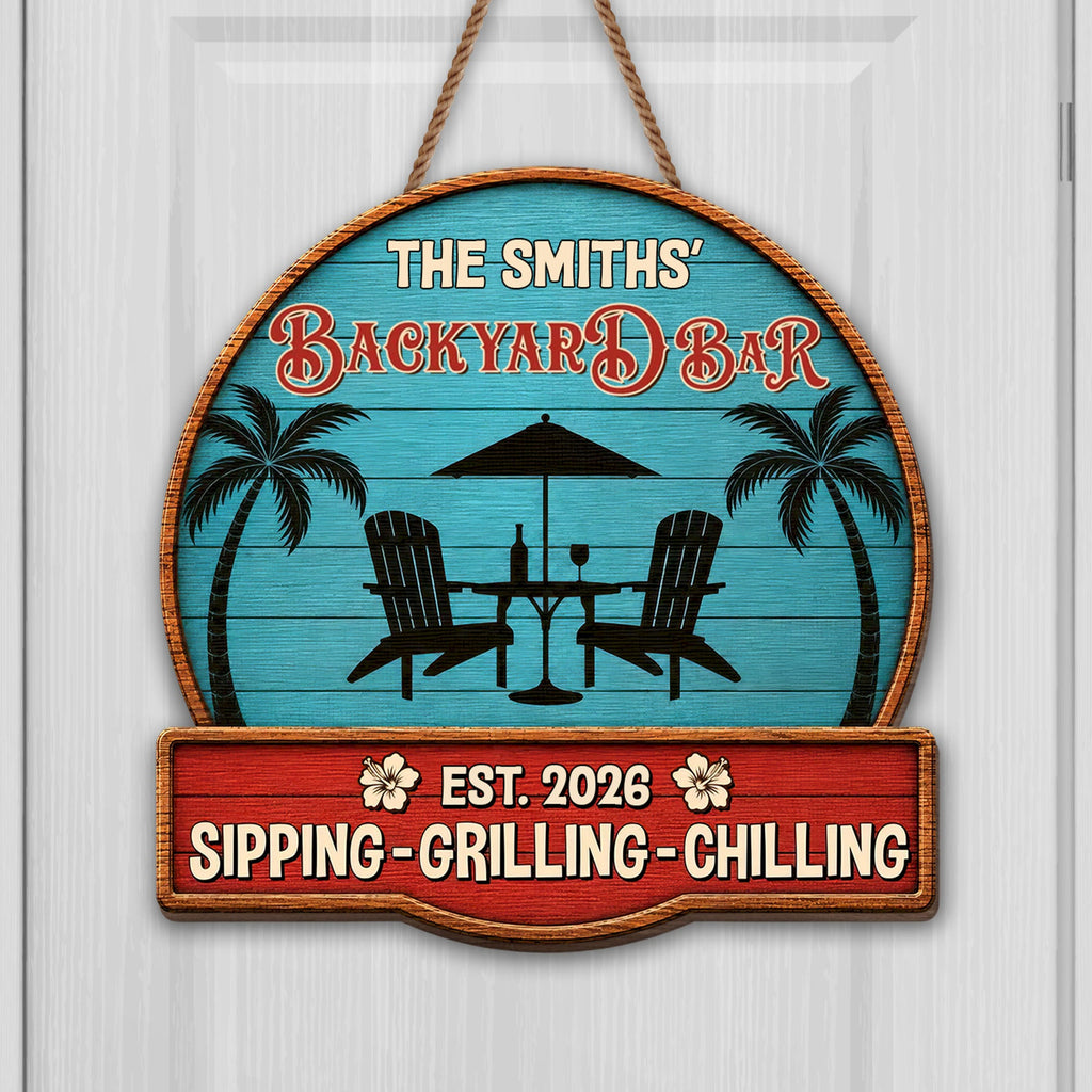 Personalized Custom Wood Sign Backyard Bar Gift for Family