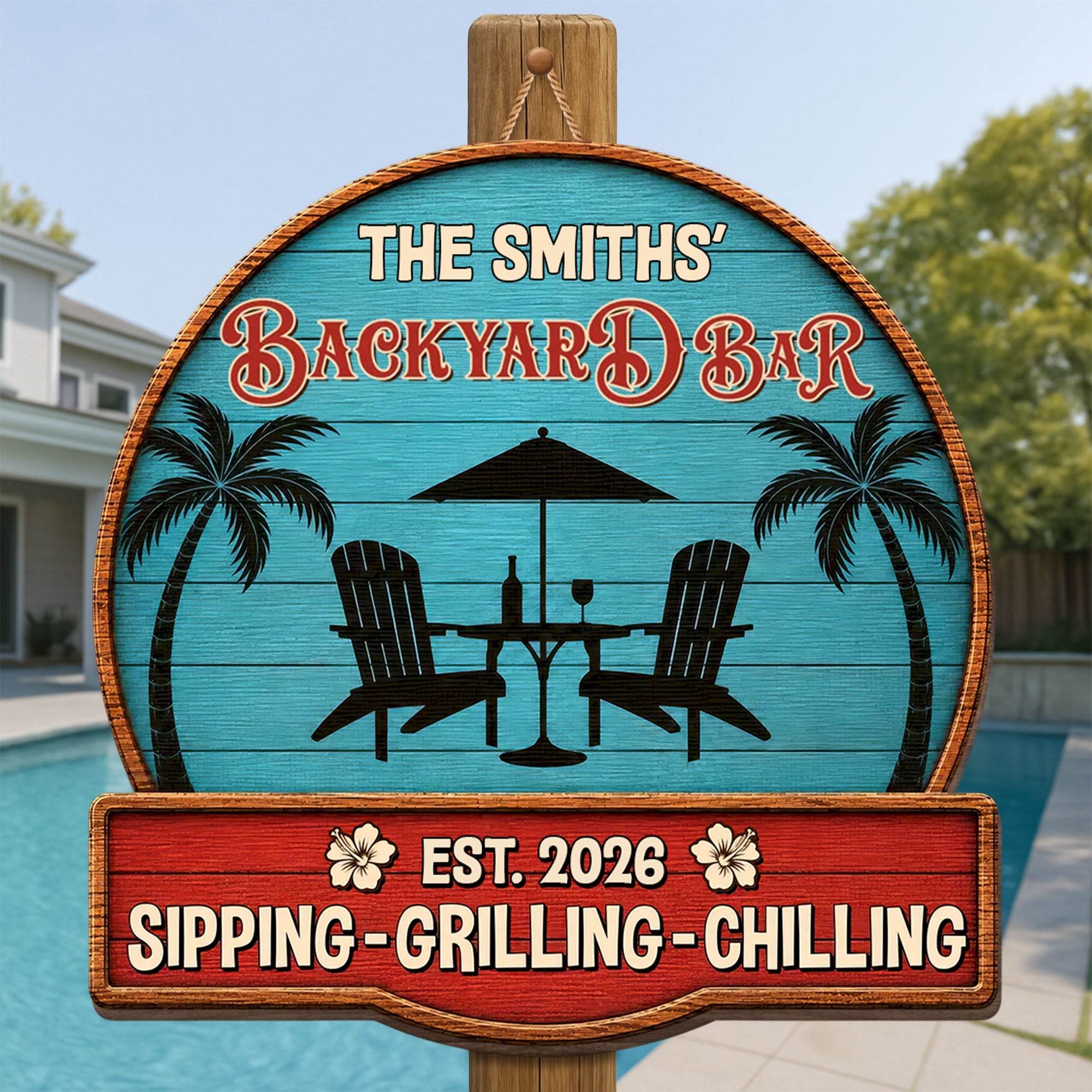 Personalized Custom Wood Sign Backyard Bar Gift for Family