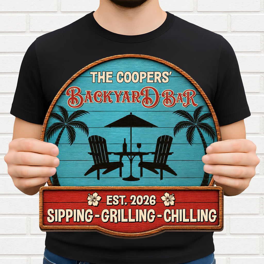 Personalized Custom Wood Sign Backyard Bar Gift for Family