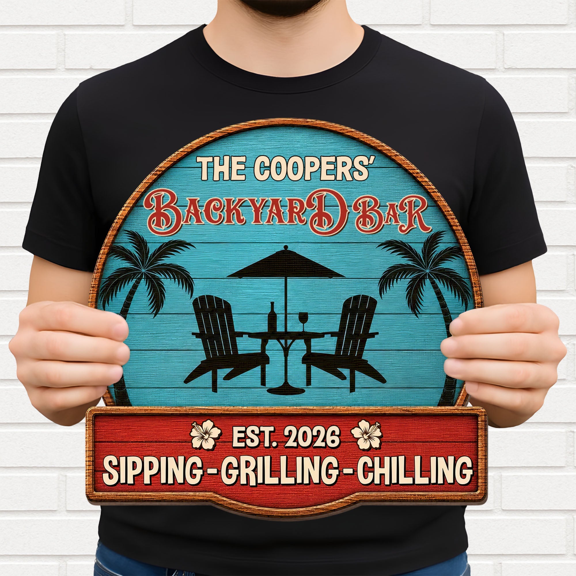 Personalized Custom Wood Sign Backyard Bar Gift for Family