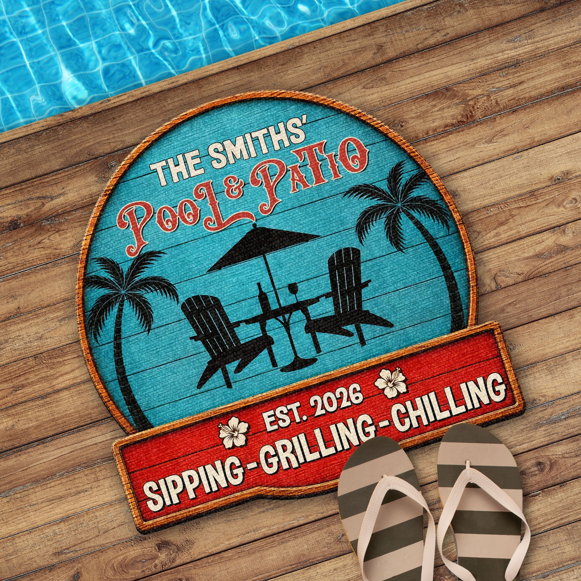 Personalized Custom Shaped Doormat with Palm Trees & Chairs Doormat GradoCreations