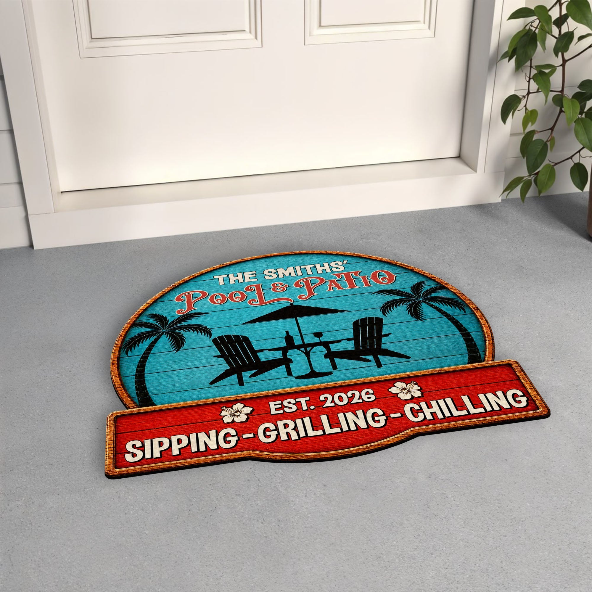 Personalized Custom Shaped Doormat with Palm Trees & Chairs Doormat GradoCreations