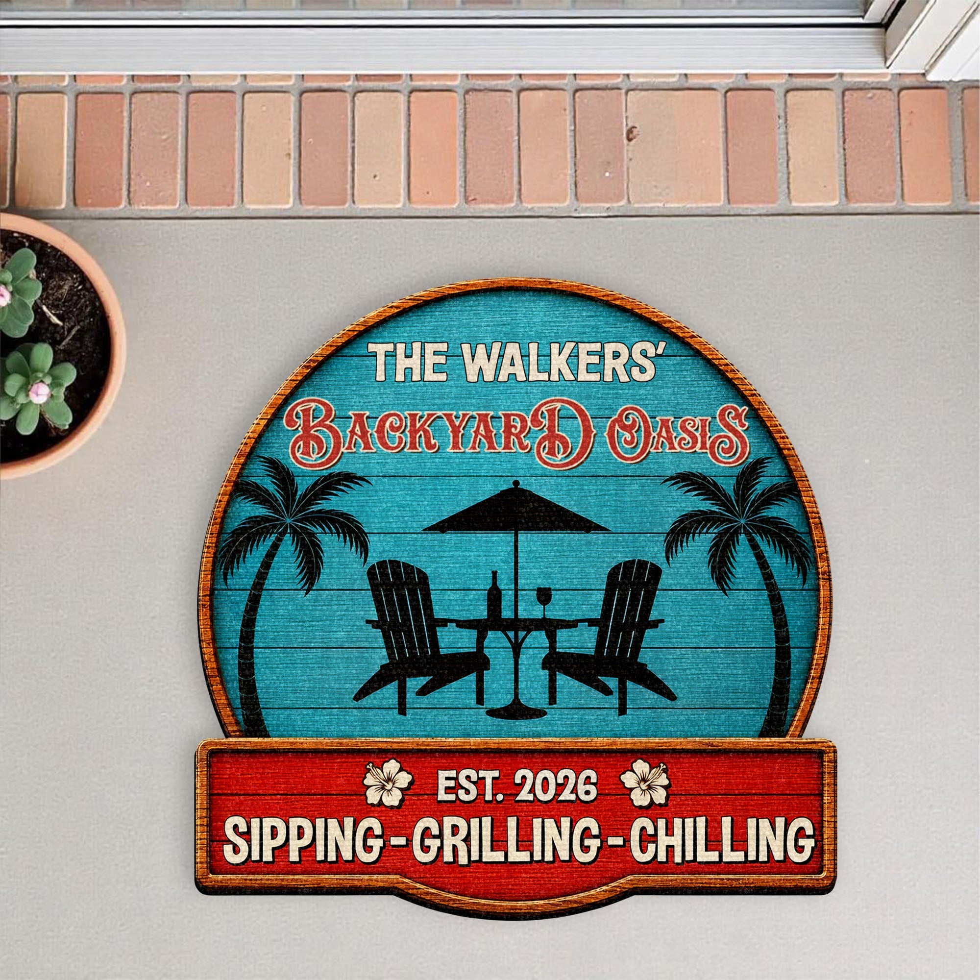 Personalized Custom Shaped Doormat with Palm Trees & Chairs Doormat GradoCreations