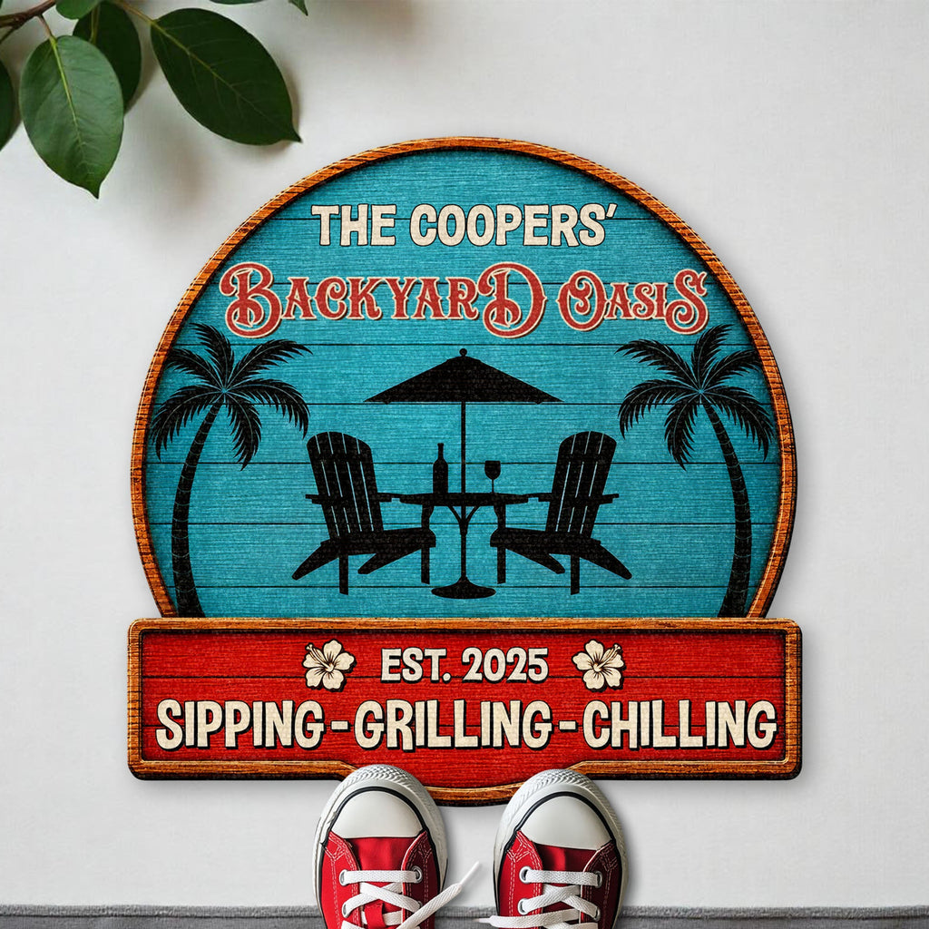 Personalized Custom Shaped Doormat with Palm Trees & Chairs Doormat GradoCreations