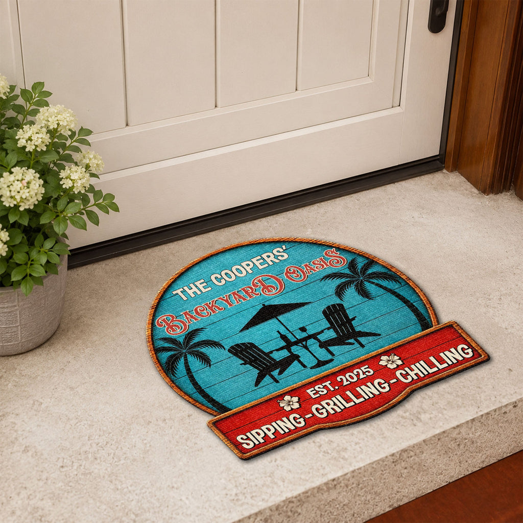Personalized Custom Shaped Doormat with Palm Trees & Chairs Doormat GradoCreations