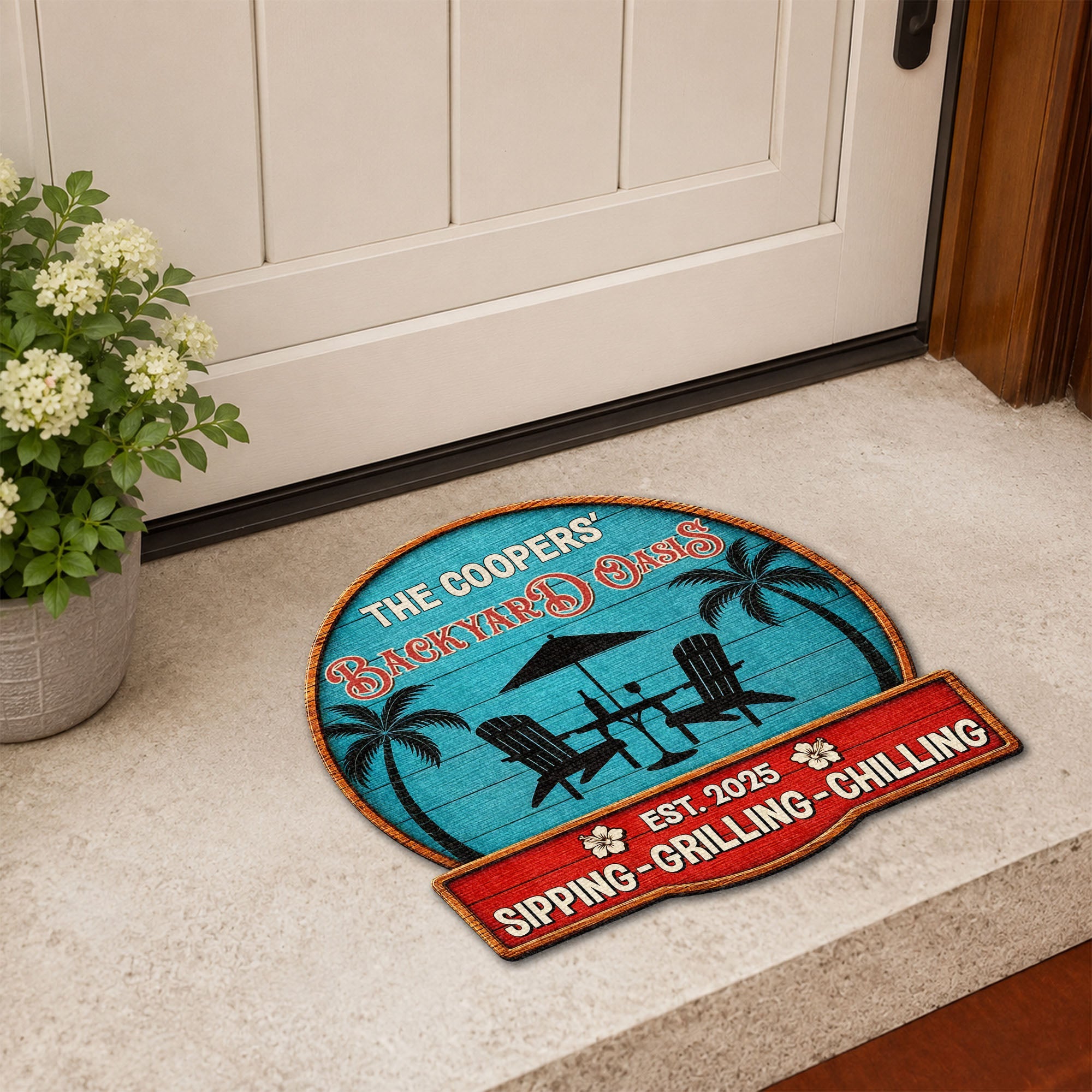 Personalized Custom Shaped Doormat with Palm Trees & Chairs Doormat GradoCreations
