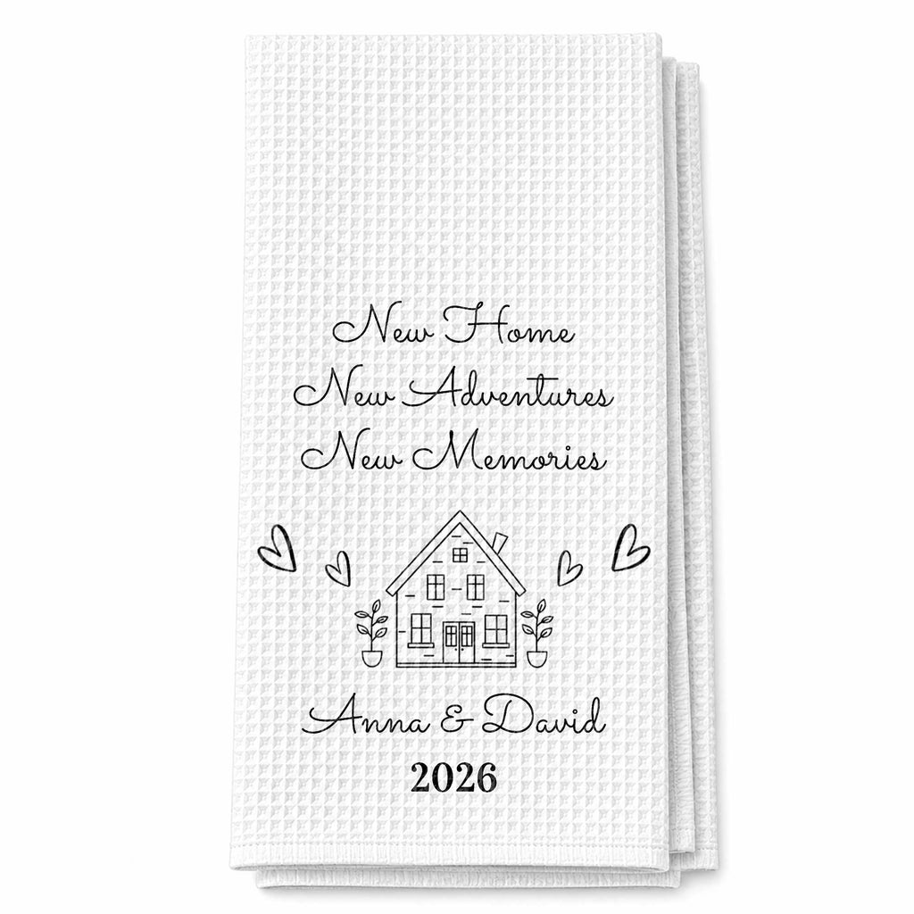 Personalized Kitchen Towel Custom House Hearts Gift for Family