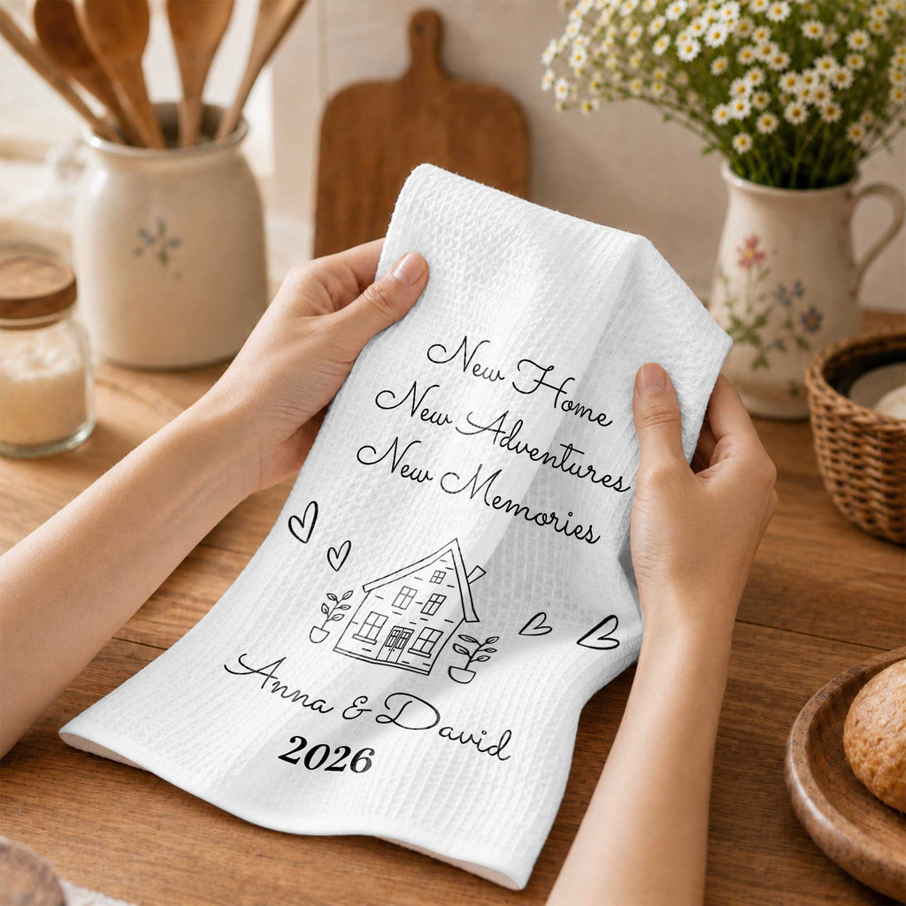 Personalized Kitchen Towel Custom House Hearts Gift for Family