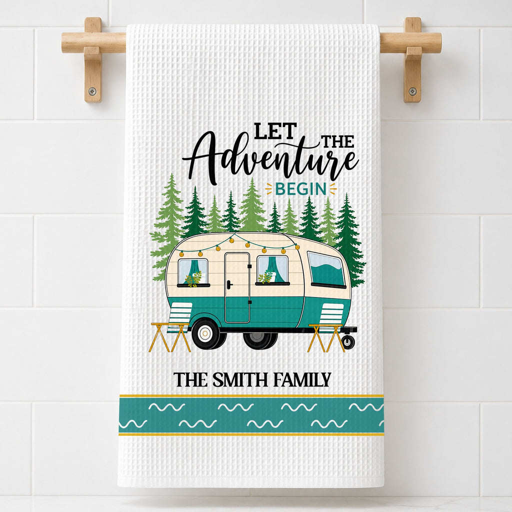 Personalized Family Camper Kitchen Towel Custom Name Gift