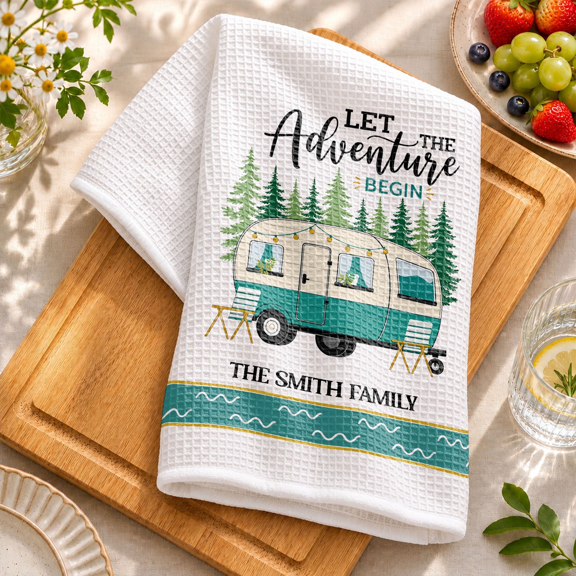 Personalized Family Camper Kitchen Towel Custom Name Gift