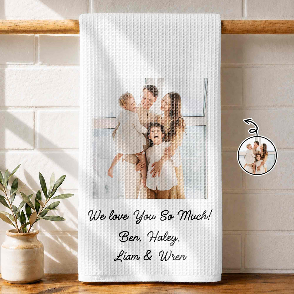 Personalized Family Kitchen Towel Custom Photo Gift for Mom
