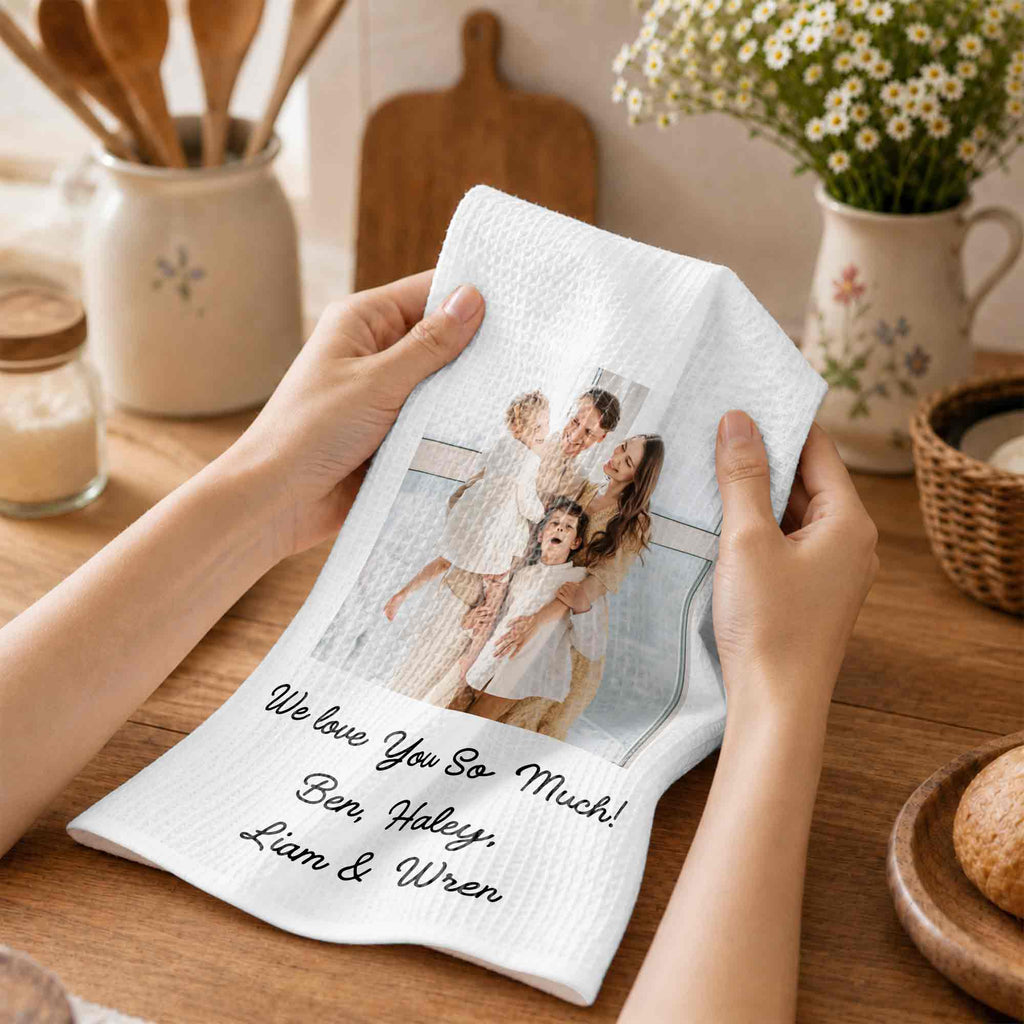 Personalized Family Kitchen Towel Custom Photo Gift for Mom