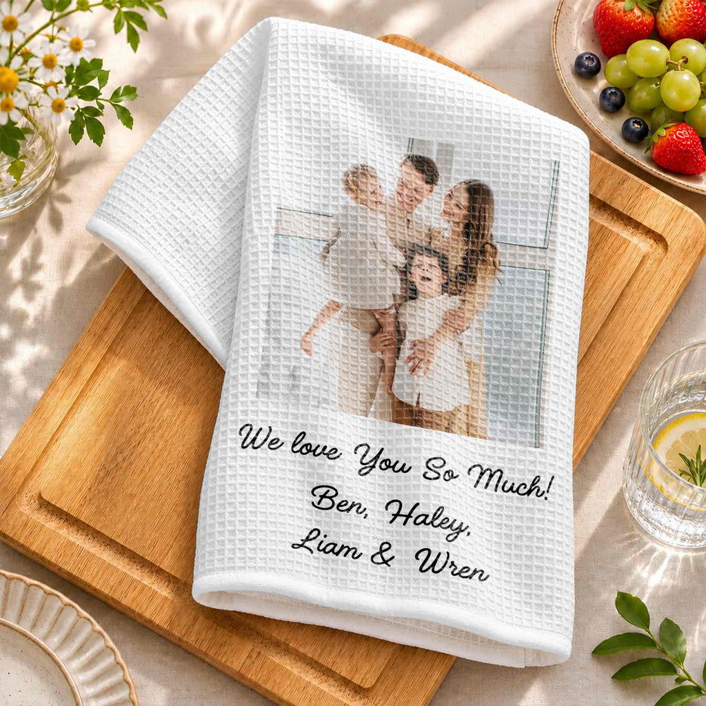 Personalized Family Kitchen Towel Custom Photo Gift for Mom