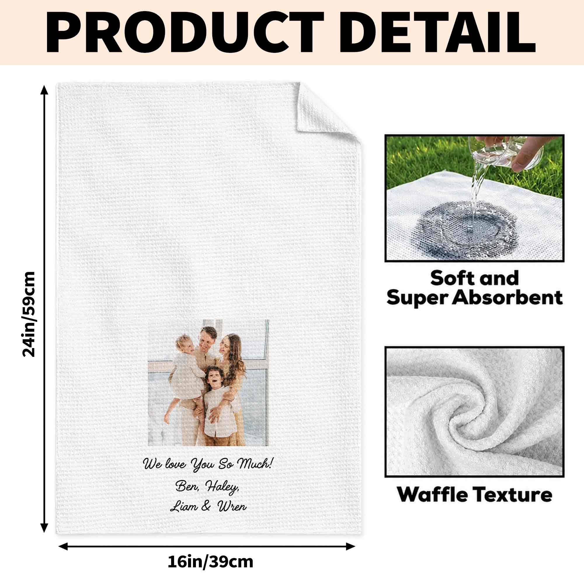 Personalized Family Kitchen Towel Custom Photo Gift for Mom