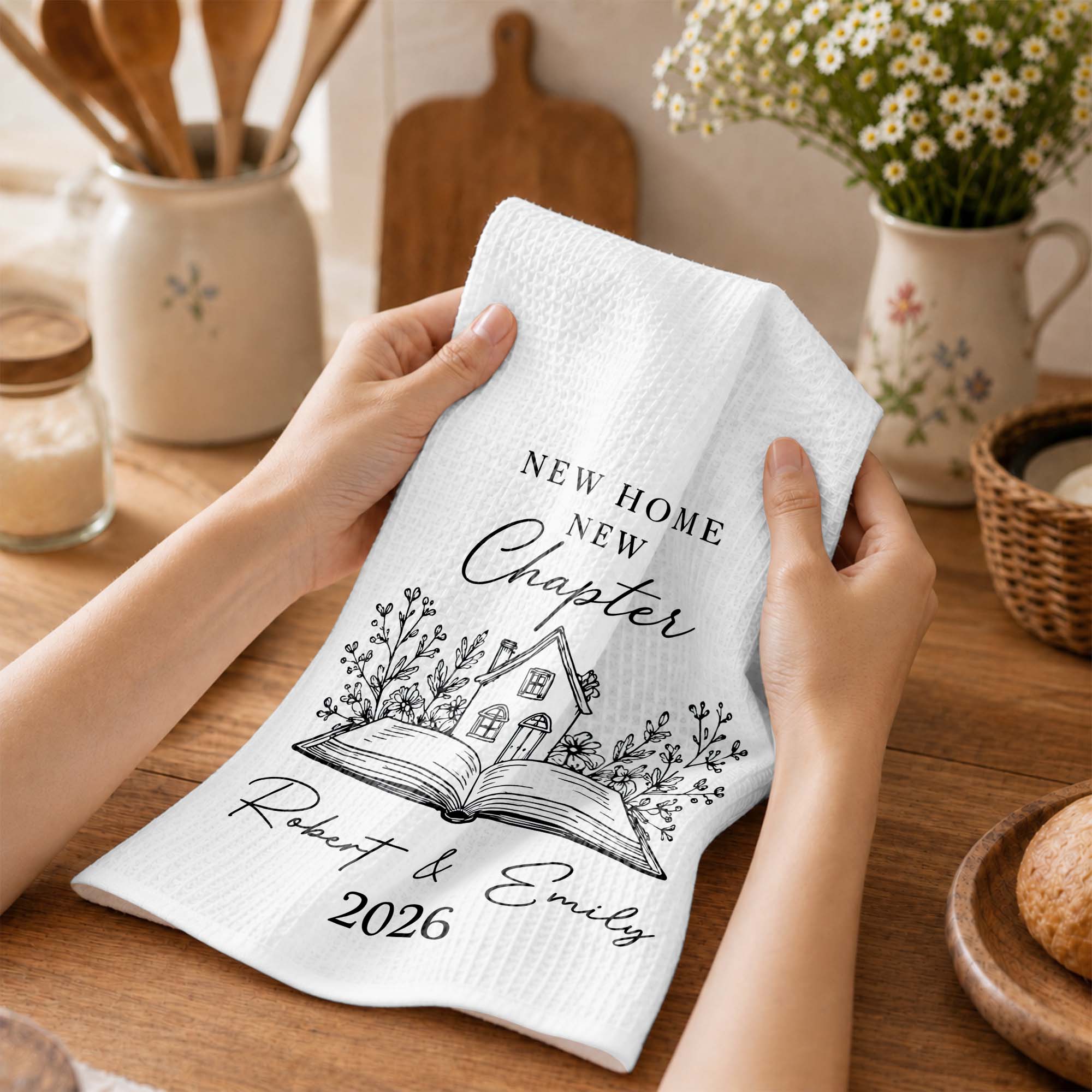 Personalized Kitchen Towel Custom Name Floral New Home Gift