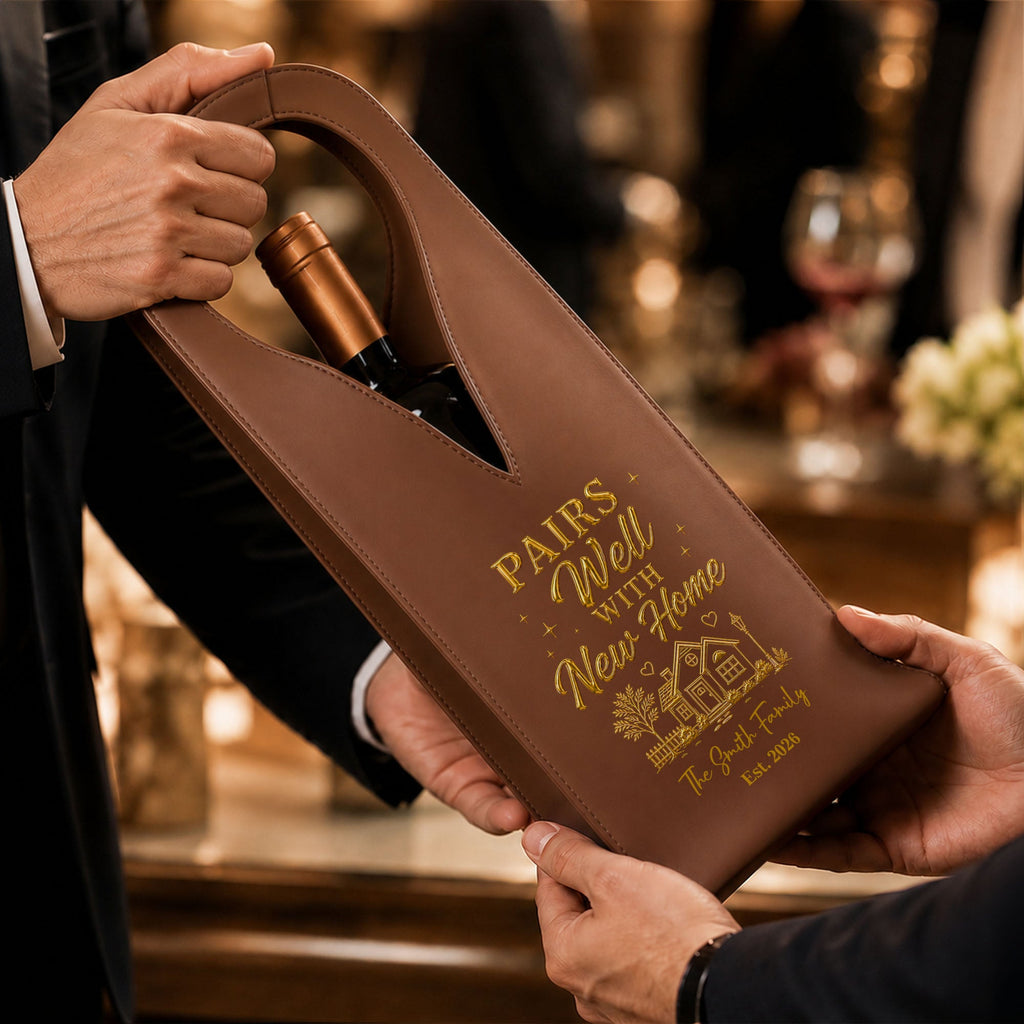 Personalized Leather Wine Bag Custom Name Gift for Couples Leather Wine Bag GradoCreations