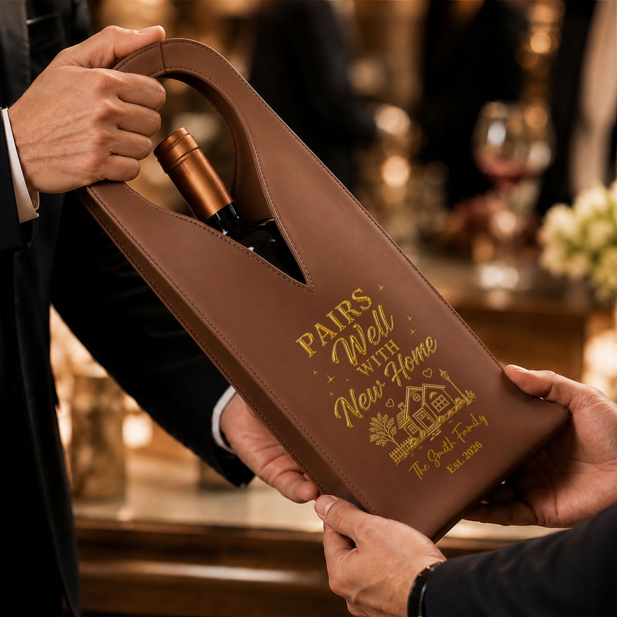 Personalized Leather Wine Bag Custom Name Gift for Couples Leather Wine Bag GradoCreations