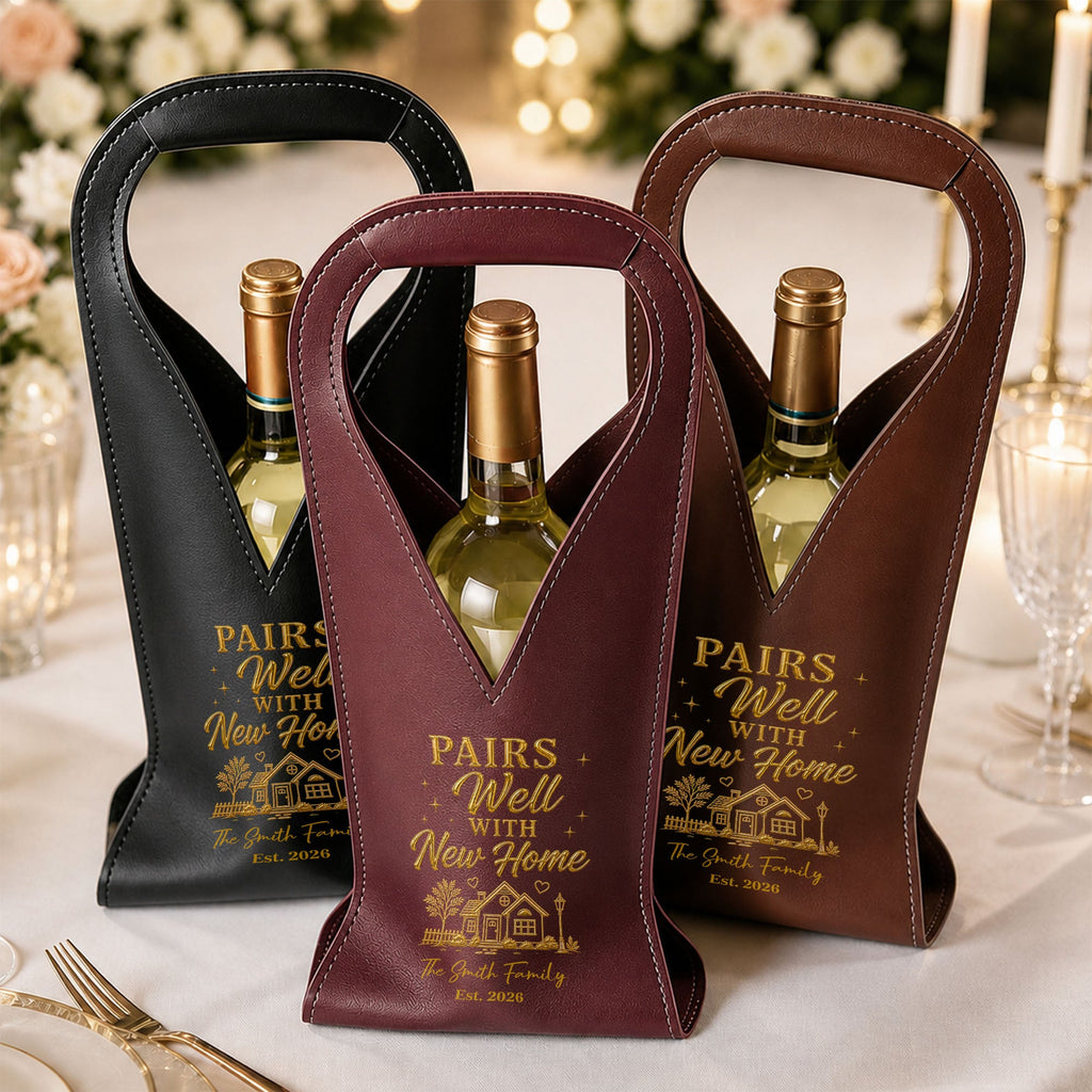 Personalized Leather Wine Bag Custom Name Gift for Couples Leather Wine Bag GradoCreations