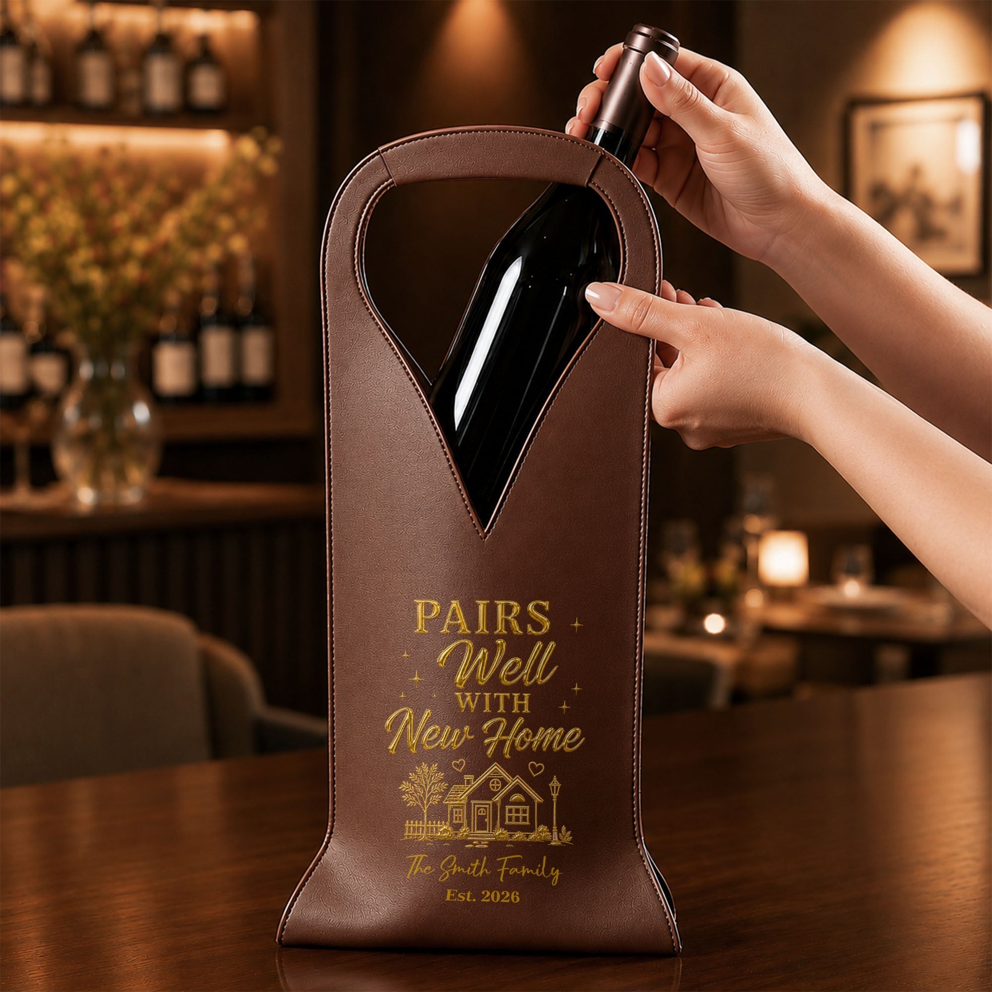Personalized Leather Wine Bag Custom Name Gift for Couples Leather Wine Bag GradoCreations
