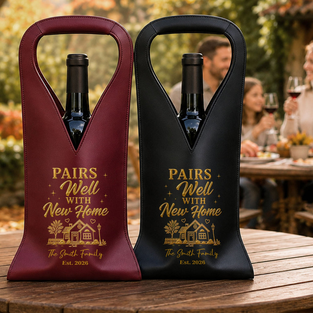 Personalized Leather Wine Bag Custom Name Gift for Couples Leather Wine Bag GradoCreations