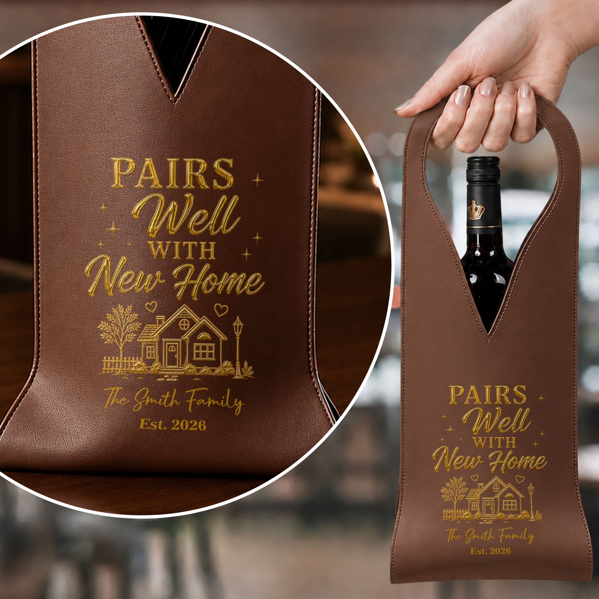 Personalized Leather Wine Bag Custom Name Gift for Couples Leather Wine Bag GradoCreations