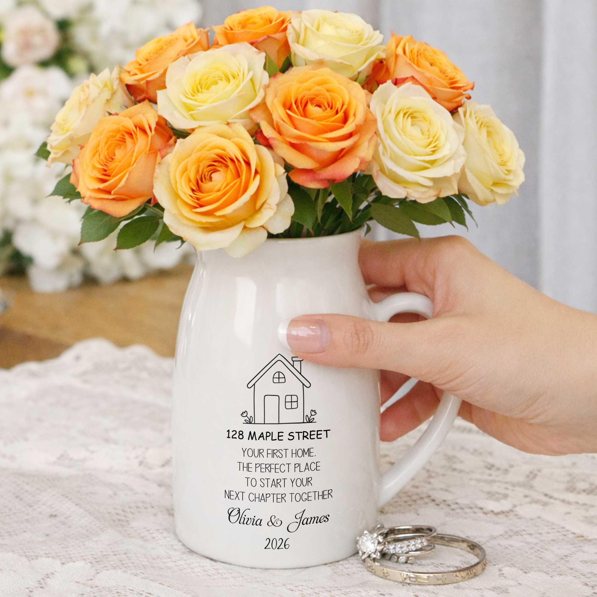 Personalized Ceramic Flower Vase Custom Name Family Gift Flower Vase GradoCreations