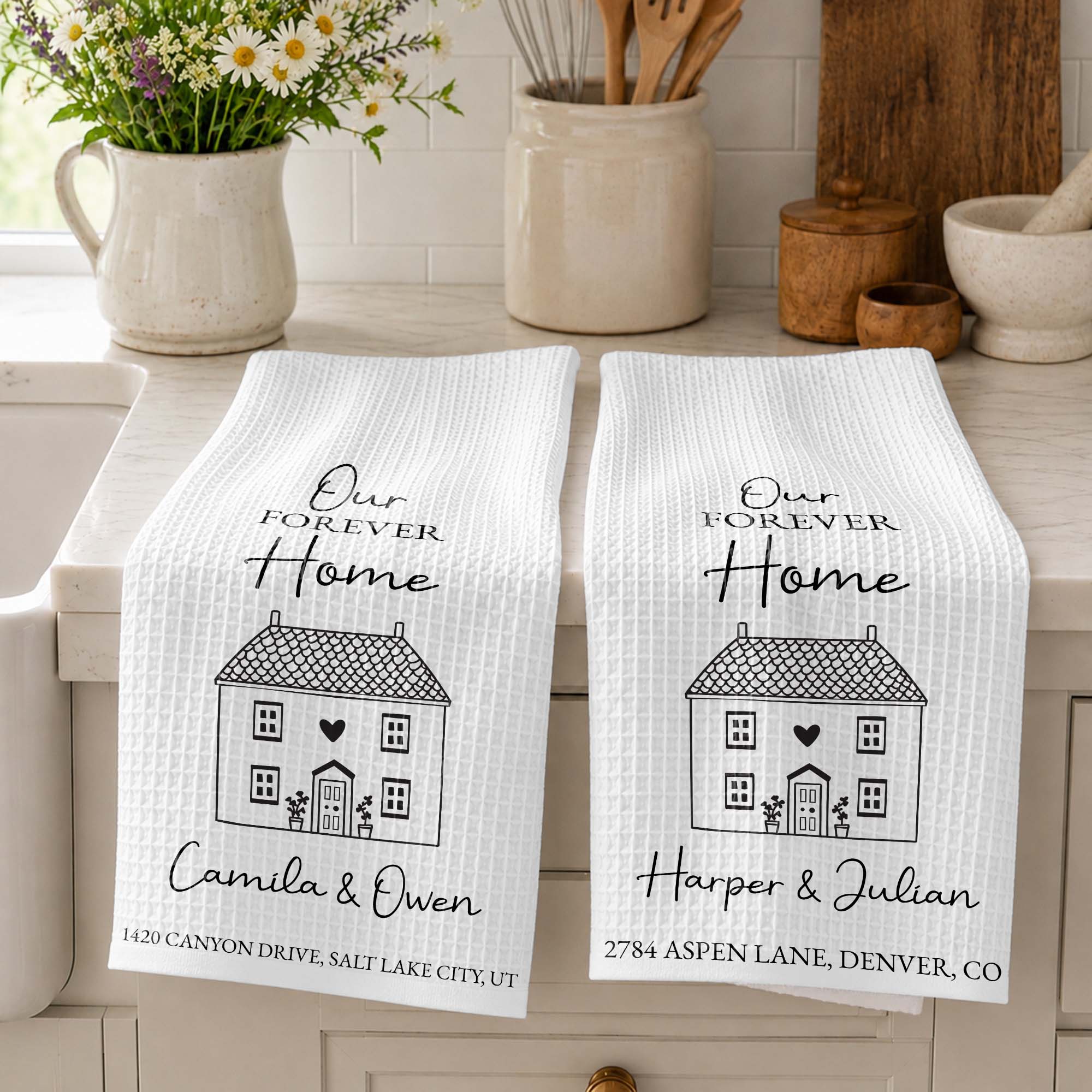 Personalized Kitchen Towel Custom Home Illustration Gift Kitchen Towel GradoCreations