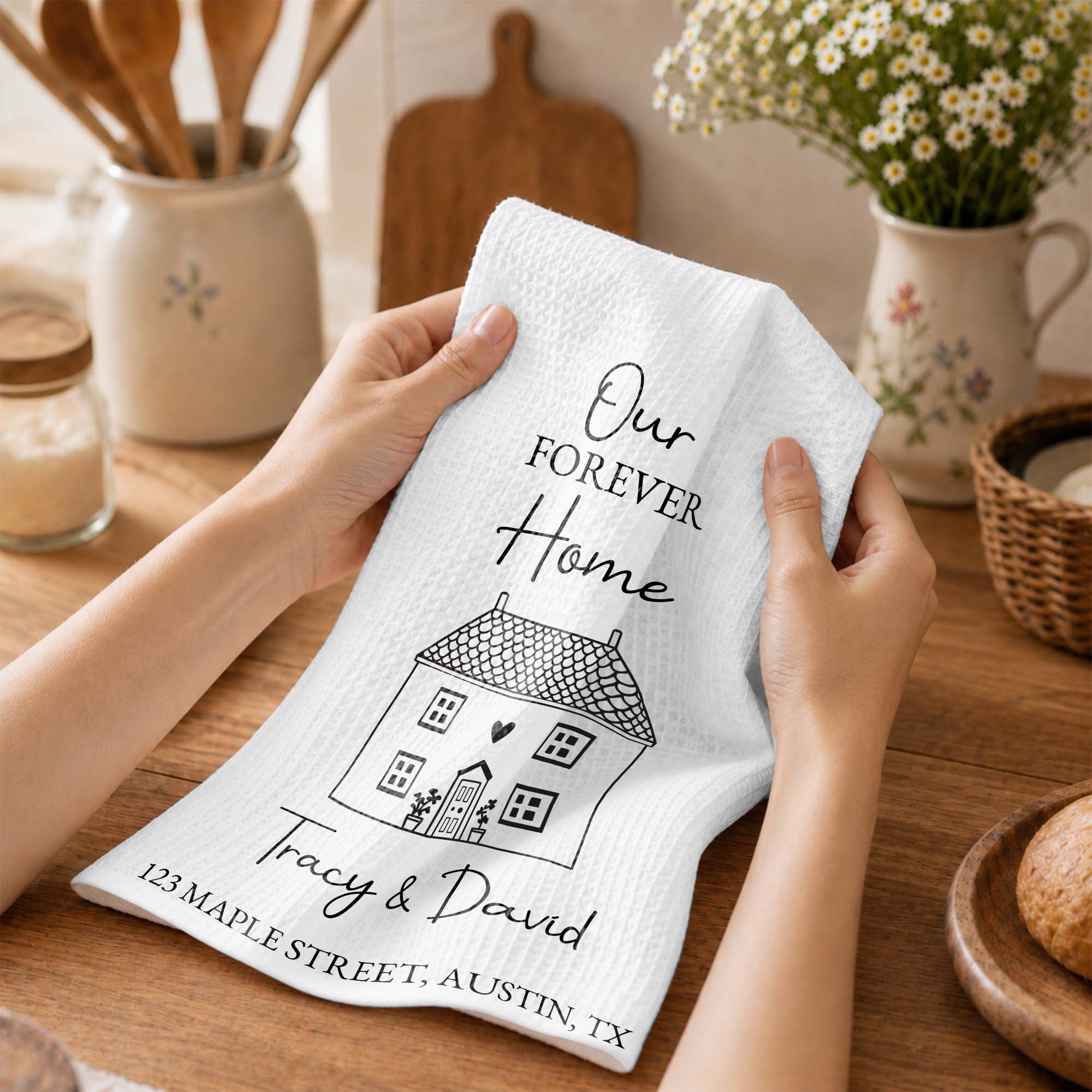 Personalized Kitchen Towel Custom Home Illustration Gift Kitchen Towel GradoCreations