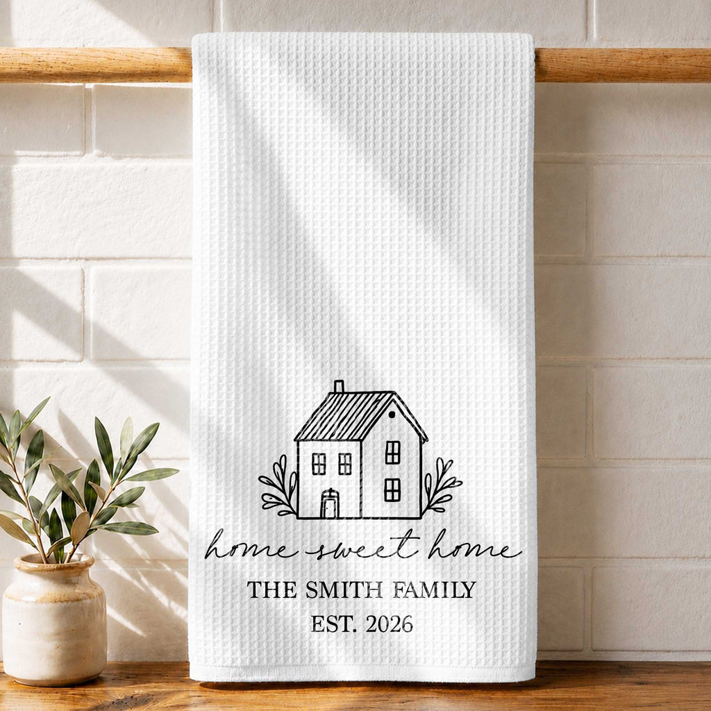 Personalized Family Kitchen Towel Custom Year Home Sweet Home Gift Kitchen Towel GradoCreations