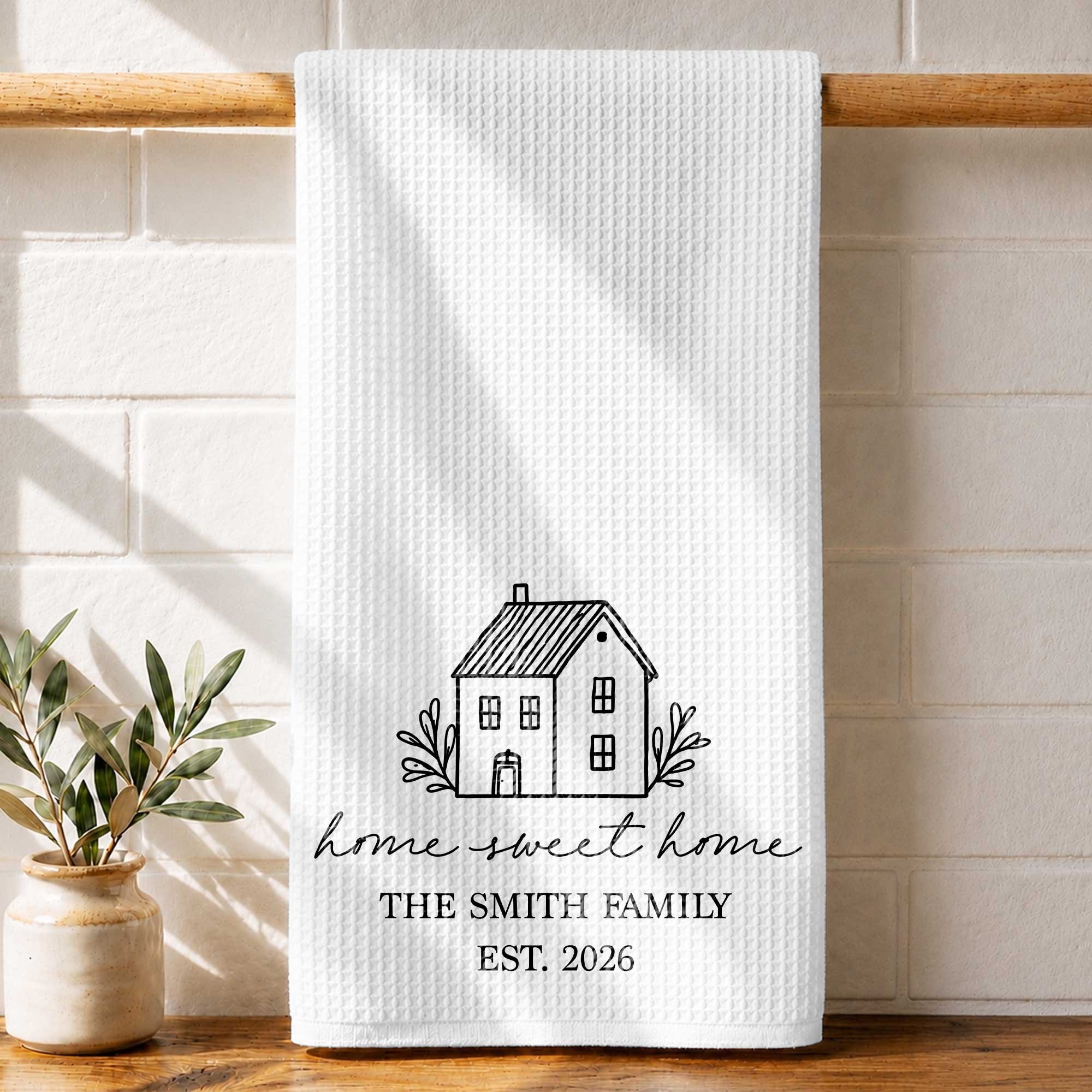 Personalized Family Kitchen Towel Custom Year Home Sweet Home Gift Kitchen Towel GradoCreations