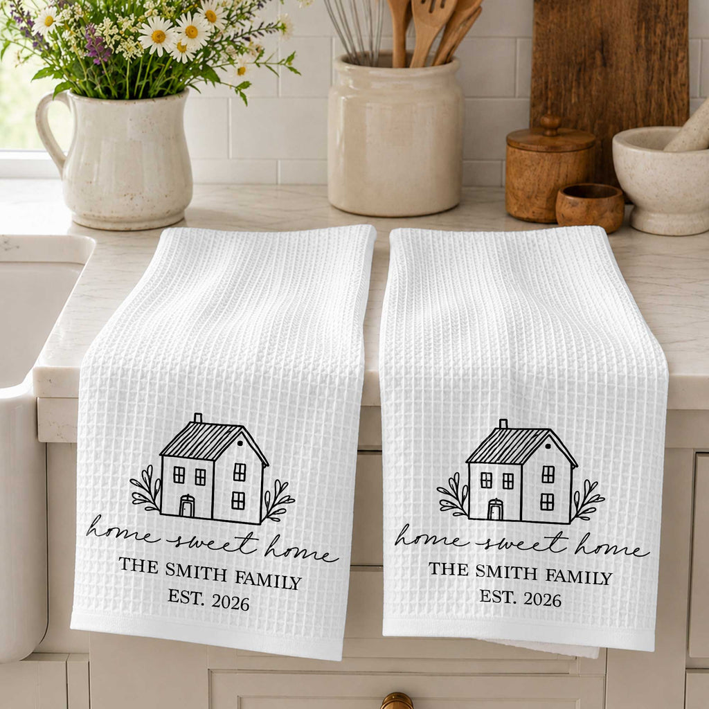 Personalized Family Kitchen Towel Custom Year Home Sweet Home Gift Kitchen Towel GradoCreations