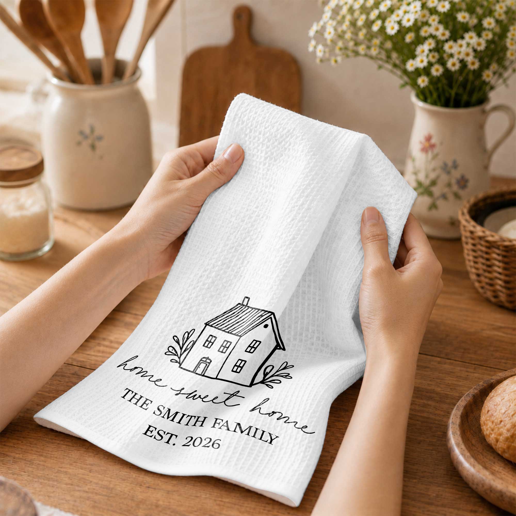 Personalized Family Kitchen Towel Custom Year Home Sweet Home Gift Kitchen Towel GradoCreations