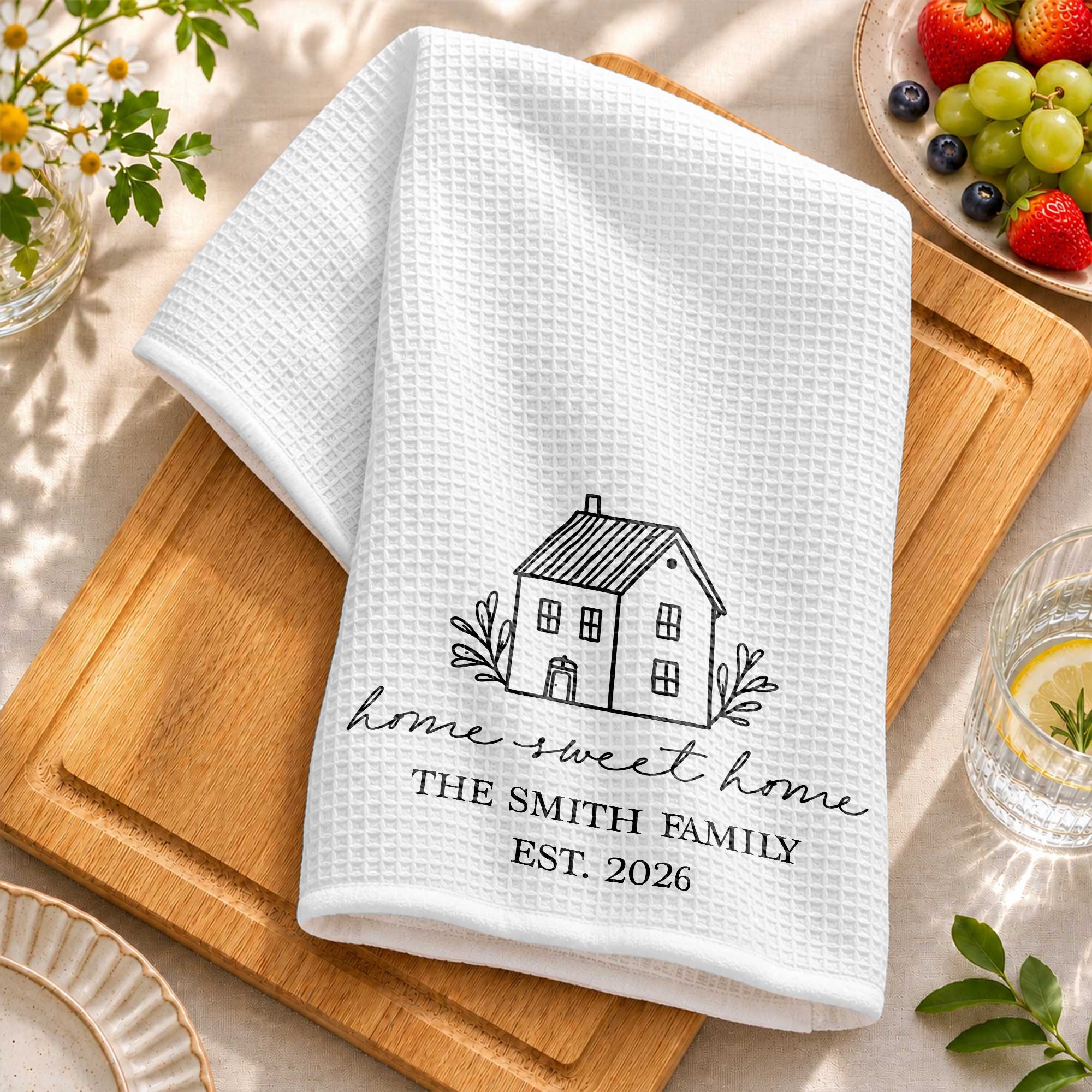 Personalized Family Kitchen Towel Custom Year Home Sweet Home Gift Kitchen Towel GradoCreations