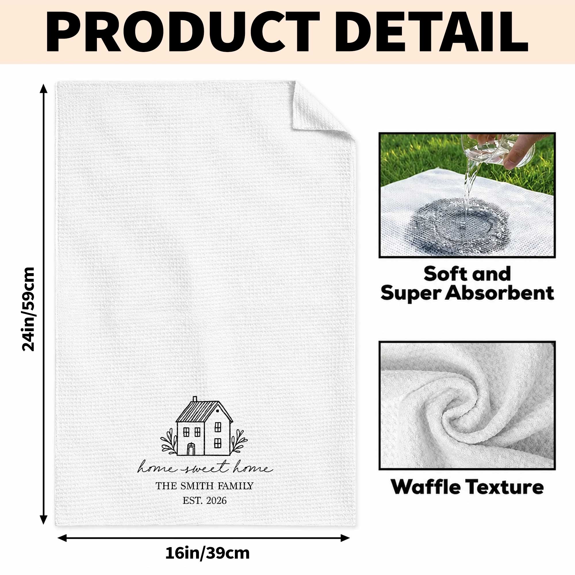 Personalized Family Kitchen Towel Custom Year Home Sweet Home Gift Kitchen Towel GradoCreations