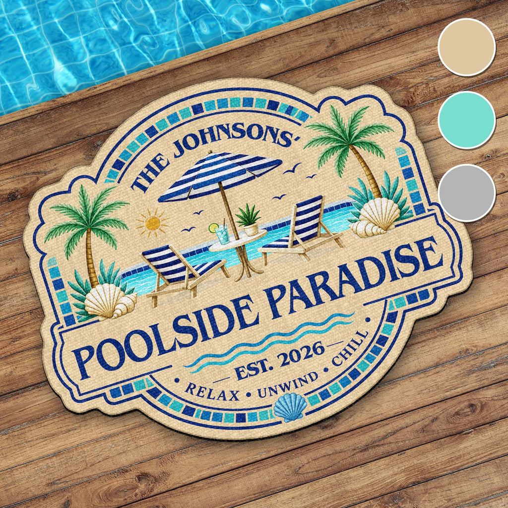 Personalized Custom-Shaped Doormat Family Name Palm Trees Beach Chairs Doormat GradoCreations