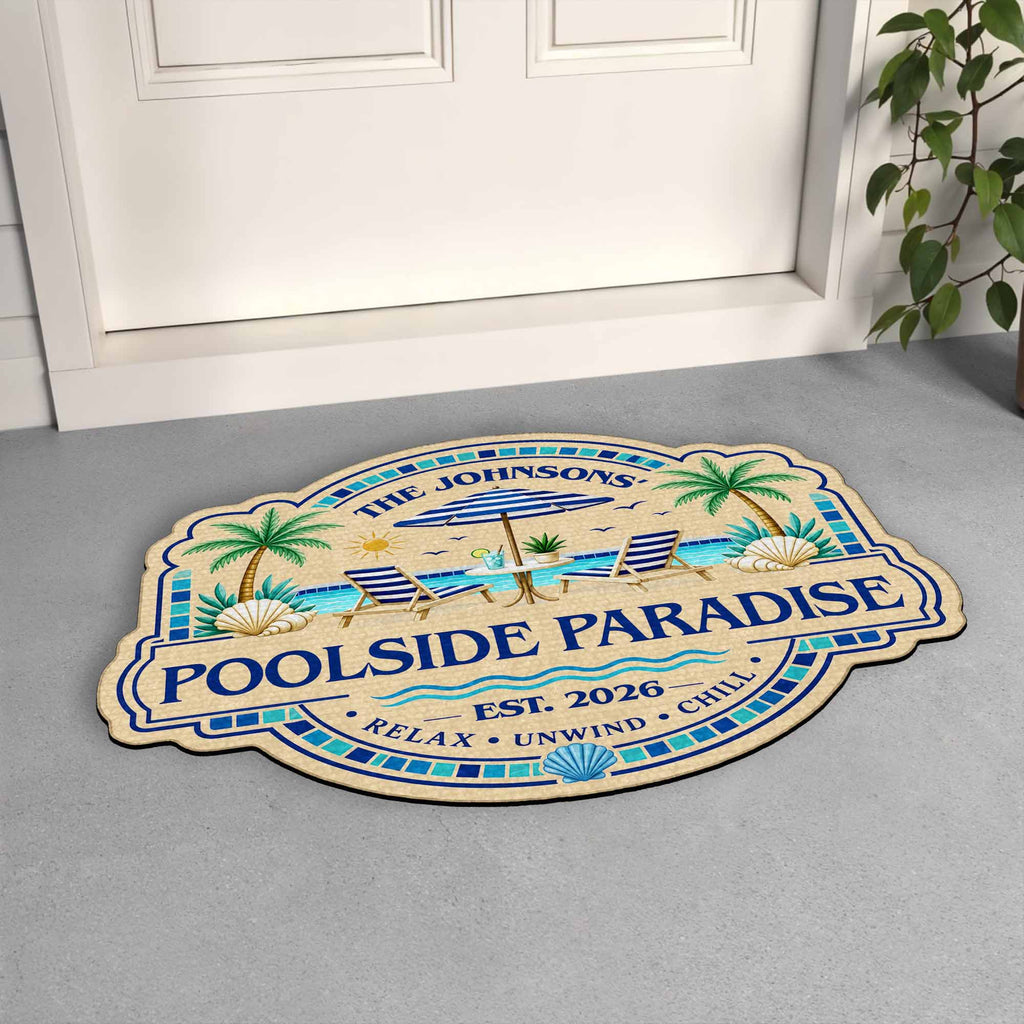Personalized Custom-Shaped Doormat Family Name Palm Trees Beach Chairs Doormat GradoCreations
