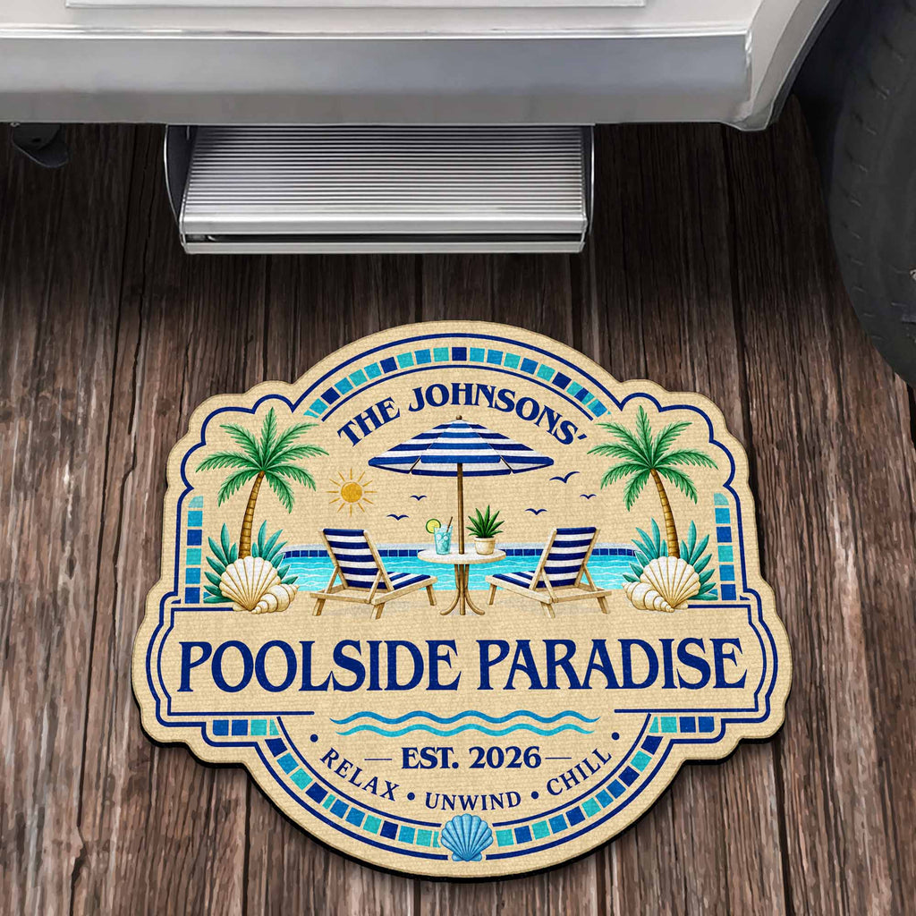 Personalized Custom-Shaped Doormat Family Name Palm Trees Beach Chairs Doormat GradoCreations