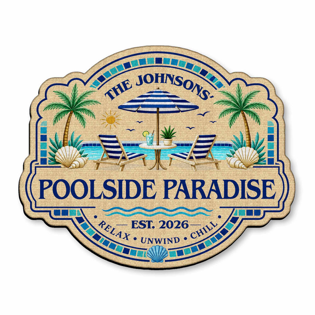 Personalized Custom-Shaped Doormat Family Name Palm Trees Beach Chairs Doormat GradoCreations