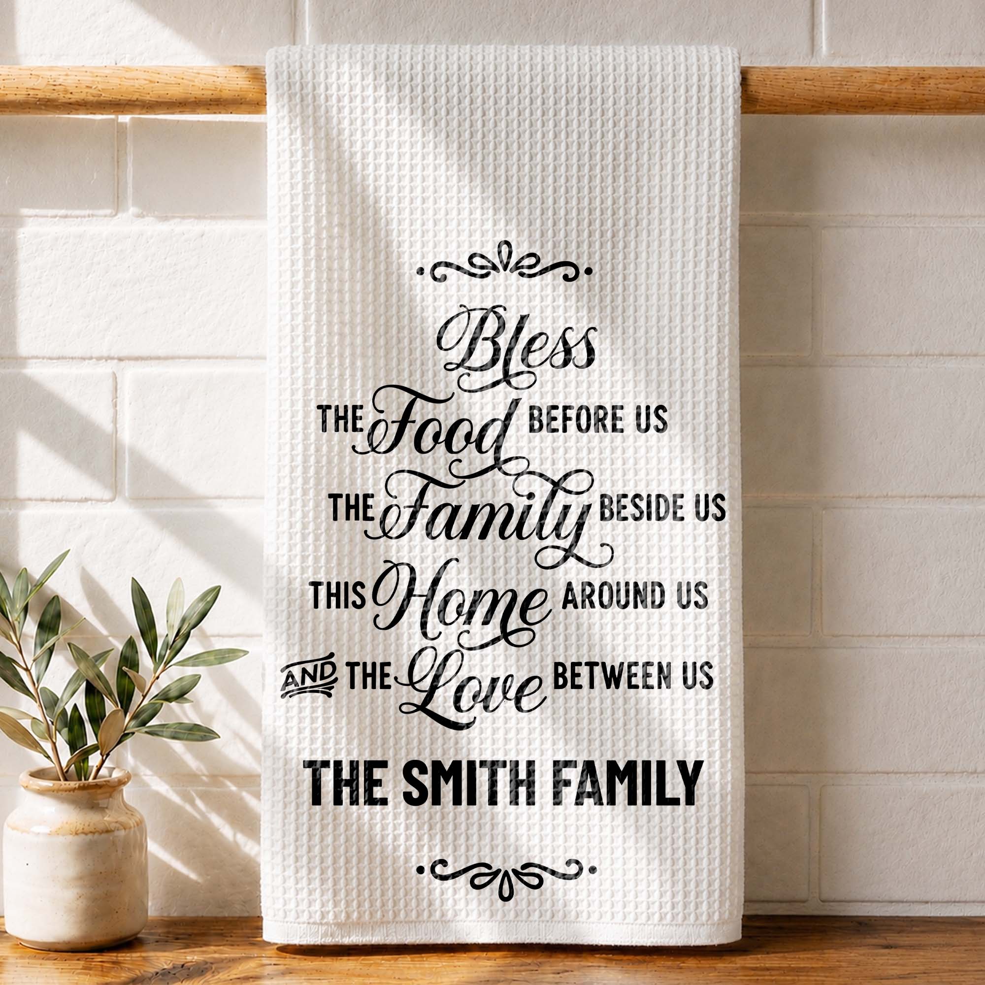 Personalized Family Name Kitchen Towel Blessing Gift Kitchen Towel GradoCreations
