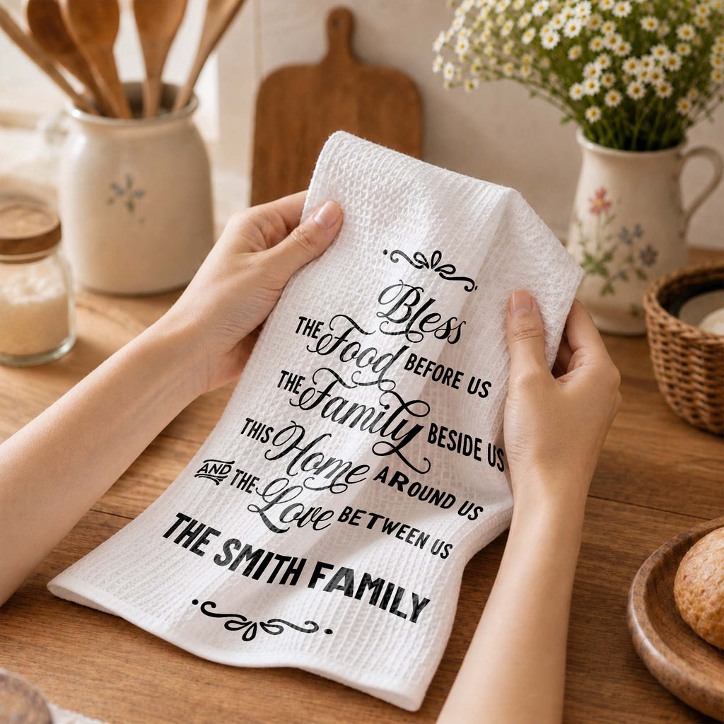 Personalized Family Name Kitchen Towel Blessing Gift Kitchen Towel GradoCreations