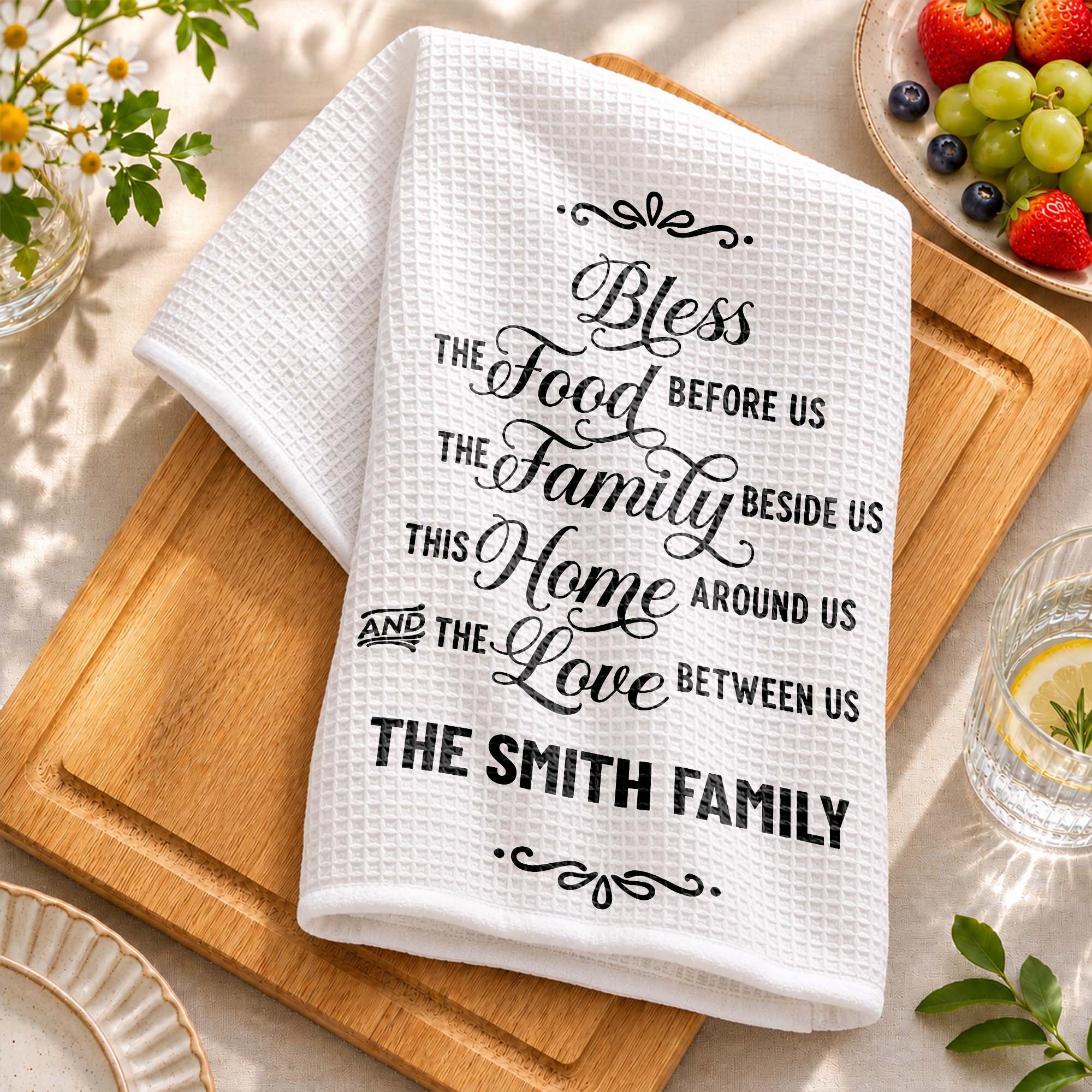 Personalized Family Name Kitchen Towel Blessing Gift Kitchen Towel GradoCreations
