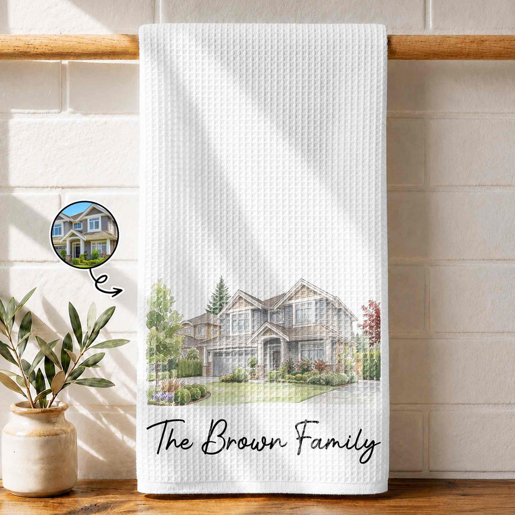 Personalized Kitchen Towel Custom Family Watercolor Design Gift Kitchen Towel GradoCreations