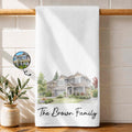 Personalized Kitchen Towel Custom Family Watercolor Design Gift Kitchen Towel GradoCreations