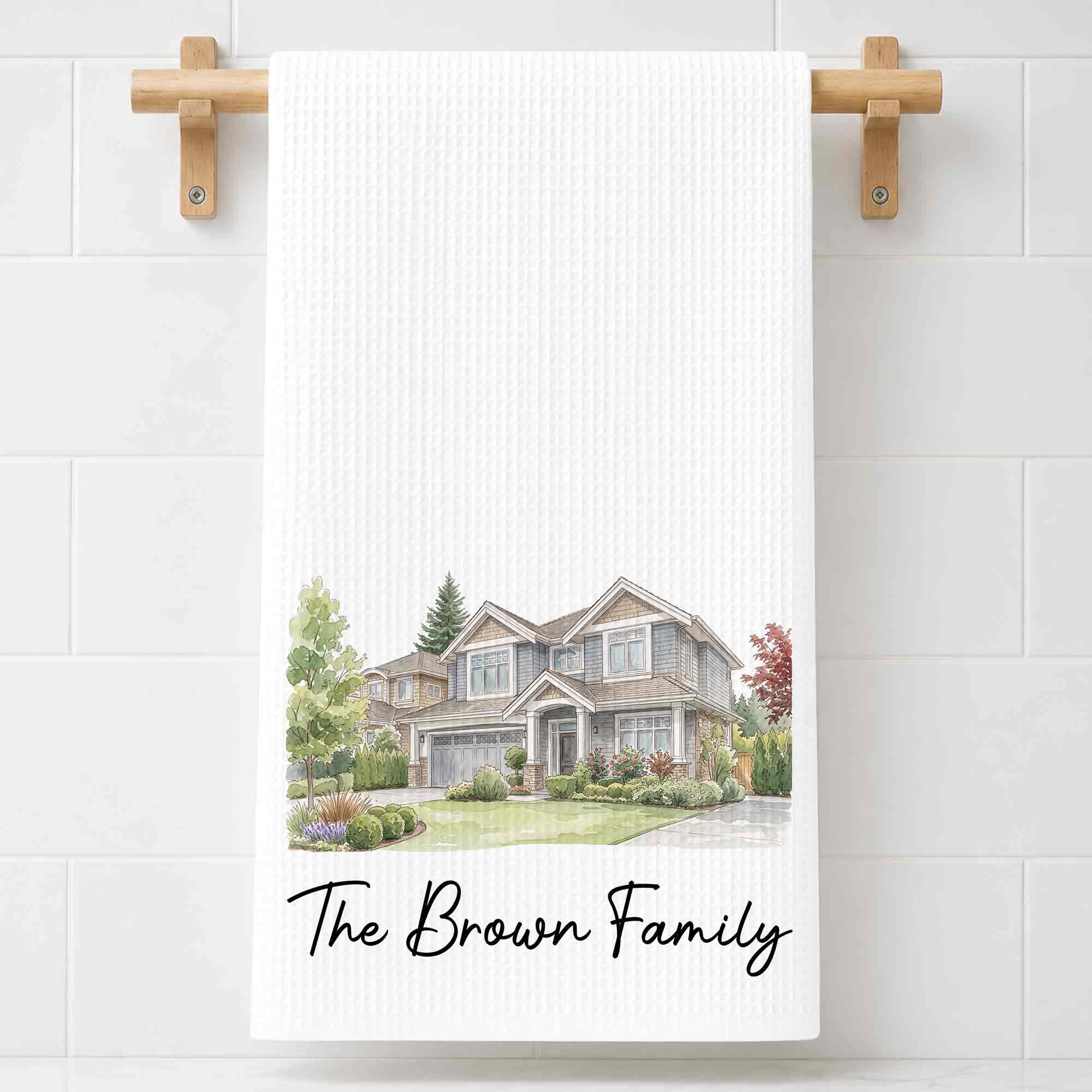 Personalized Kitchen Towel Custom Family Watercolor Design Gift Kitchen Towel GradoCreations