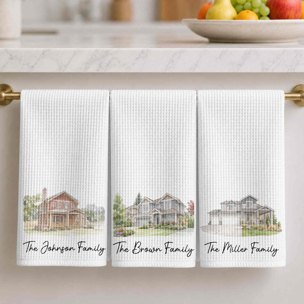 Personalized Kitchen Towel Custom Family Watercolor Design Gift Kitchen Towel GradoCreations