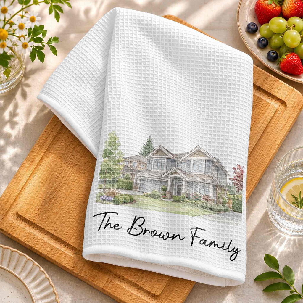 Personalized Kitchen Towel Custom Family Watercolor Design Gift Kitchen Towel GradoCreations