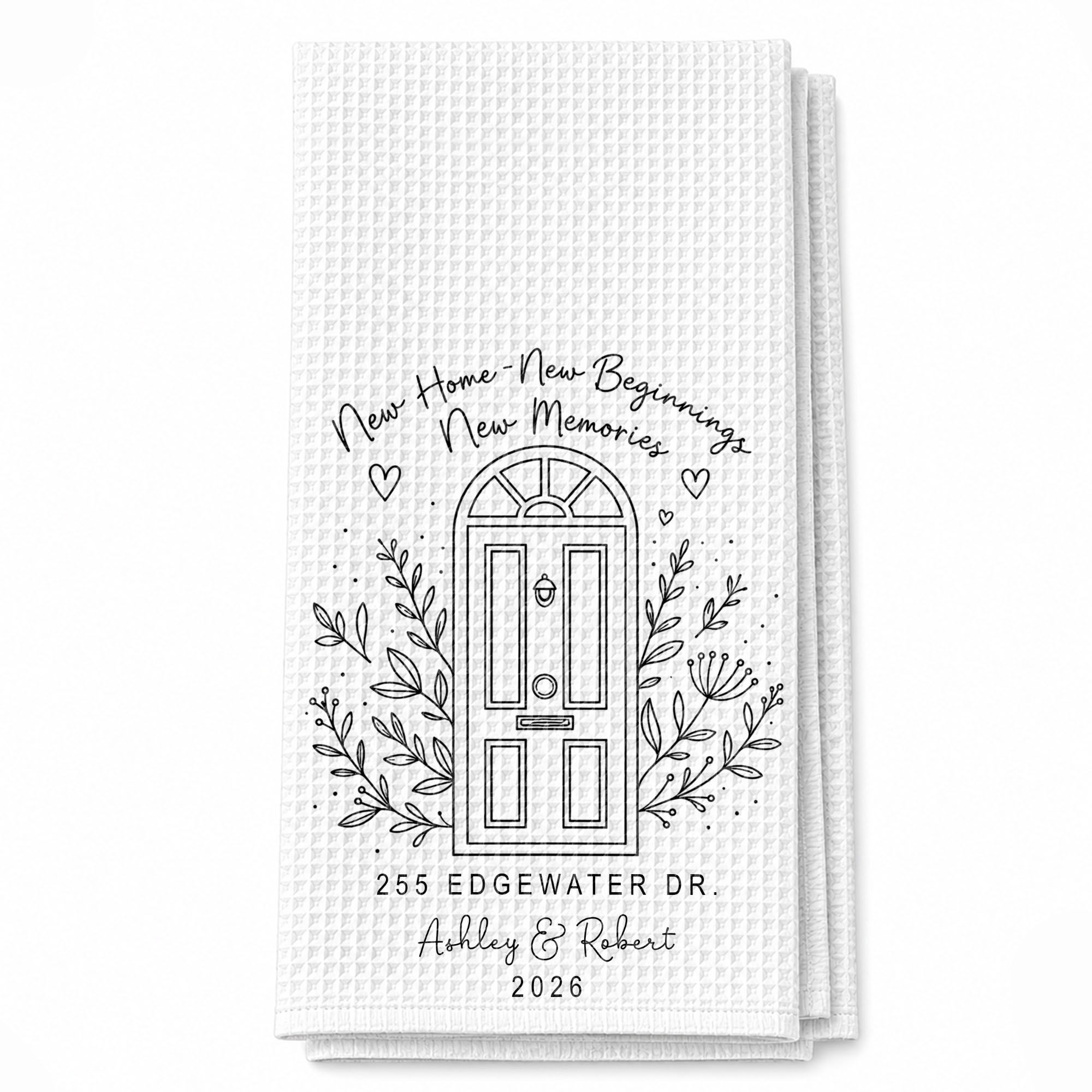 Personalized Floral Heart Kitchen Towel Custom Name Gift for Family Kitchen Towel GradoCreations