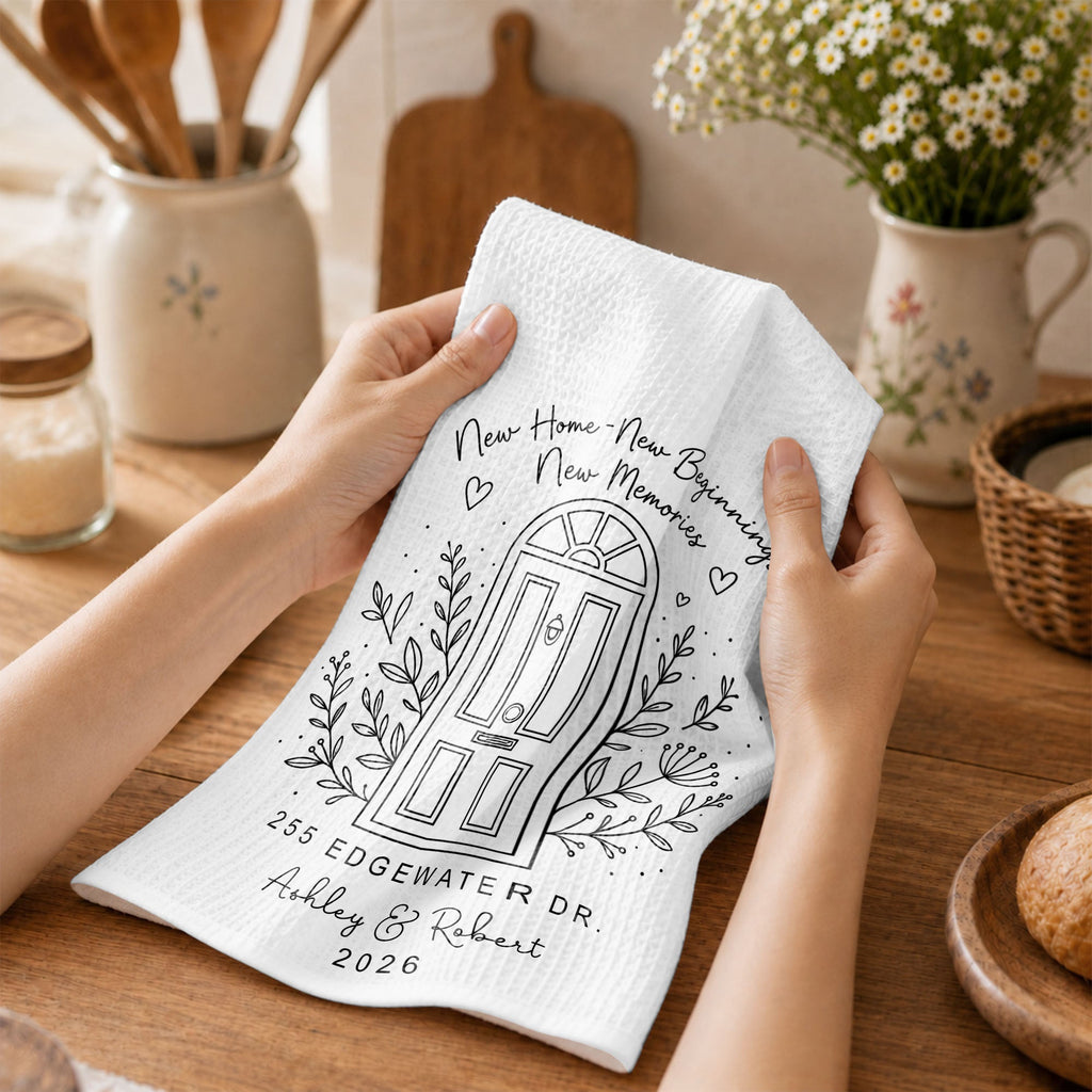 Personalized Floral Heart Kitchen Towel Custom Name Gift for Family Kitchen Towel GradoCreations