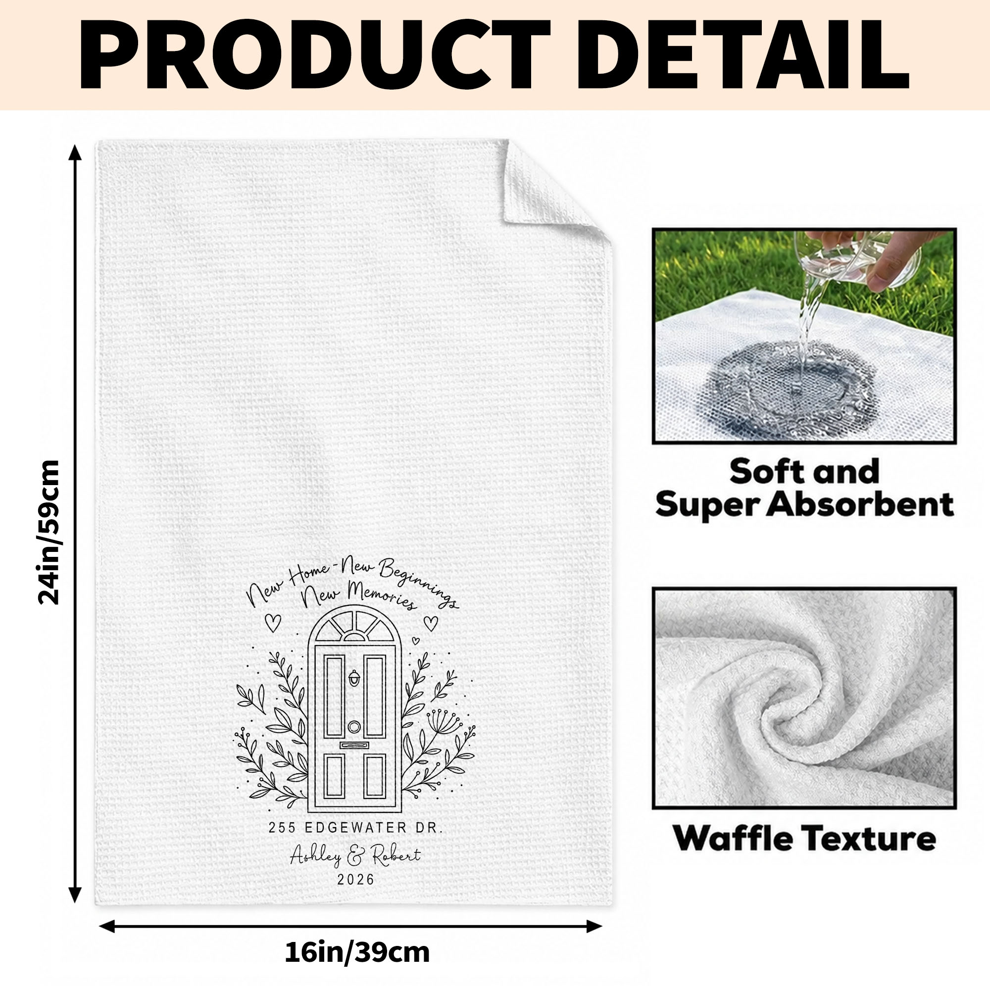 Personalized Floral Heart Kitchen Towel Custom Name Gift for Family Kitchen Towel GradoCreations